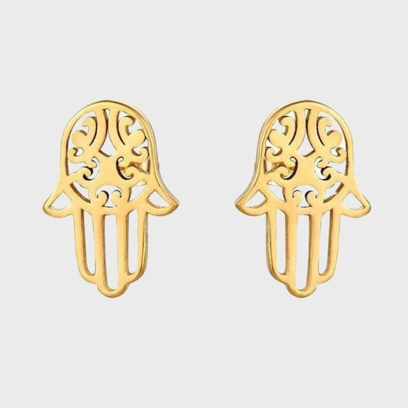 RAF ROSSI GOLD PLATED Jewelry - Tiny Hamsa Hand Gold Plated Studs Earrings